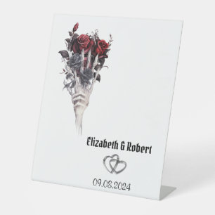 Gothic Red Roses Skeleton Wedding  Pedestal Sign