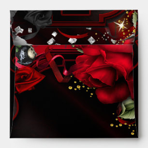 Gothic Red Roses & Skulls Square Invite Envelope