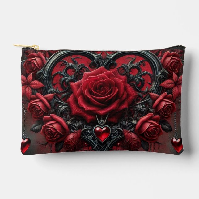 Gothic red roses Valentine's day Accessory Pouch (Front)