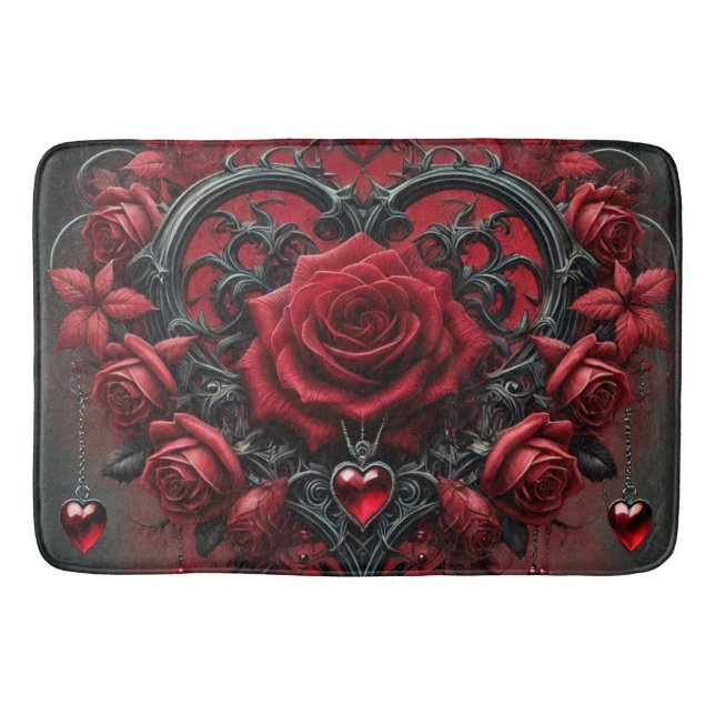 Gothic red roses Valentine's day Bath Mat (Front)