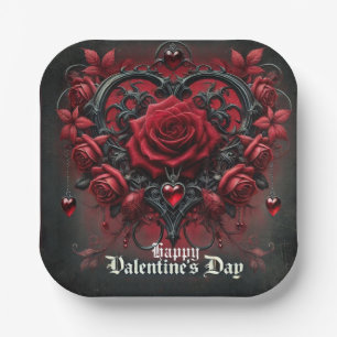 Gothic red roses Valentine's day Paper Plate