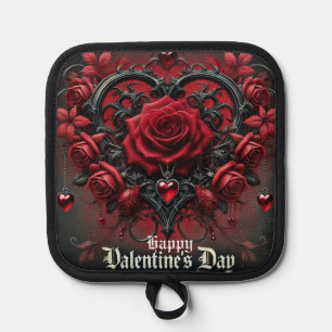 Gothic red roses Valentine's day Pot Holder