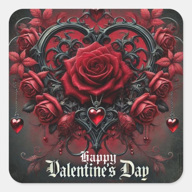 Gothic red roses Valentine's day Square Sticker (Front)