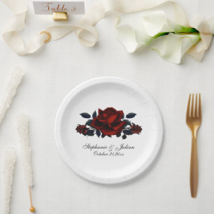 Gothic Red Roses Wedding Paper Plate