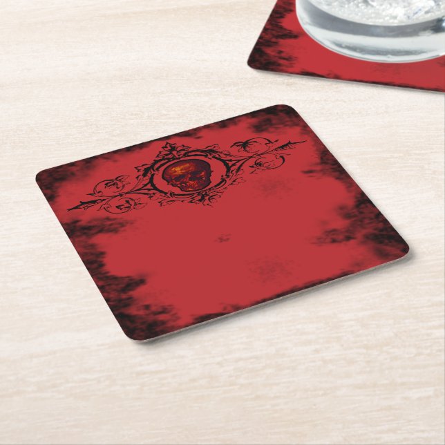 Gothic Red Skull Paper Coaster (Angled)