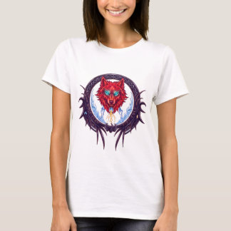 Gothic Red Wolf Crest Mythological Fantasy Graphic T-Shirt