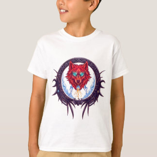 Gothic Red Wolf Crest Mythological Fantasy Graphic T-Shirt