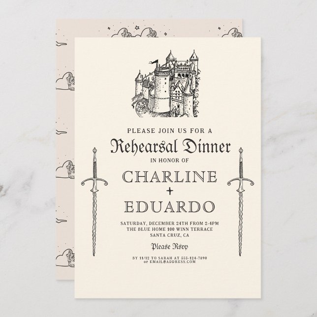 Gothic Rehearsal Dinner Black Silver Invitation (Creator Uploaded)