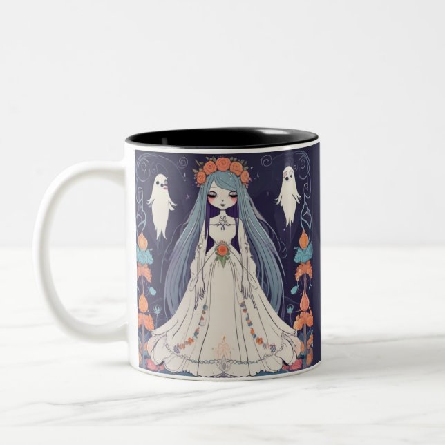 Gothic Reverie Ghost Bride Two-Tone Coffee Mug (Left)
