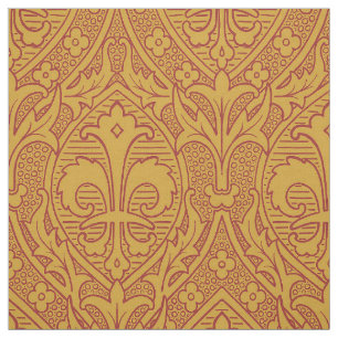 Gothic Revival Fleur de Lys - Red on Gold Fabric