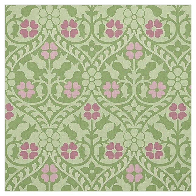 Gothic Revival Floral, Green and Pink Fabric (Swatch)