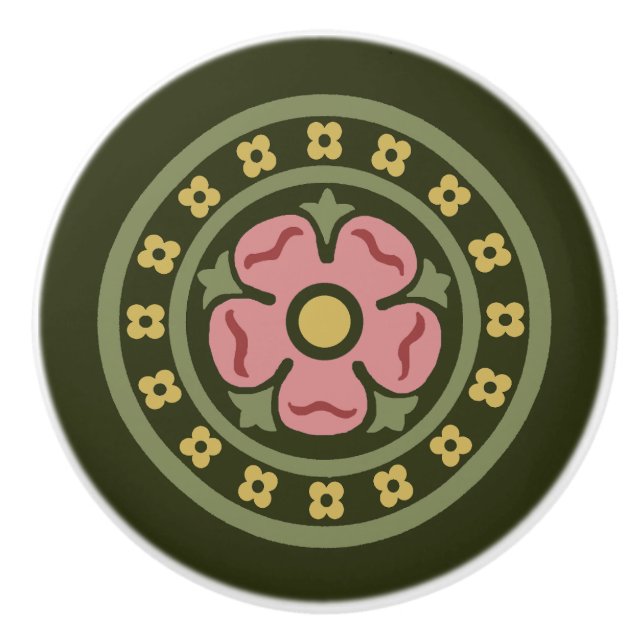 Gothic Revival Rose Medallion Ceramic Knob (Front)