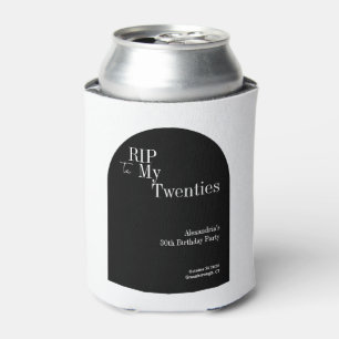 Gothic RIP 20s 30th Birthday Party Black and White Can Cooler