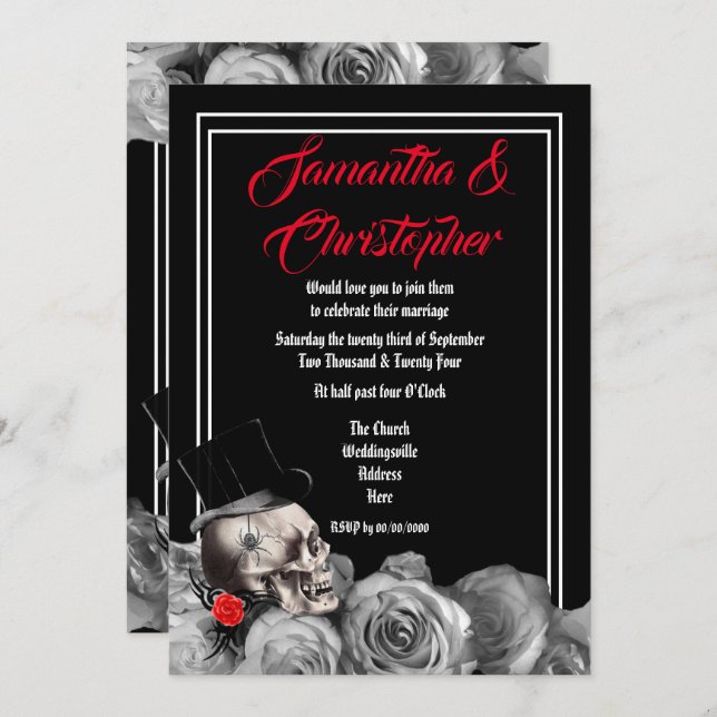 Gothic rock or biker black wedding invitation (Front/Back)