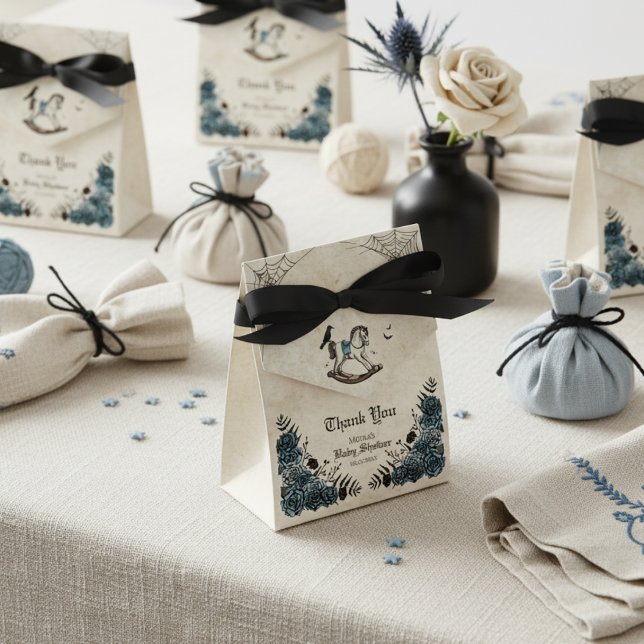Gothic Rocking Horse Halloween Baby Shower Favour Box (Gothic Chic Boy Baby Shower Thank You Favor Boxes for Baby Boy. Vintage Rocking Horse & Blue Roses.)