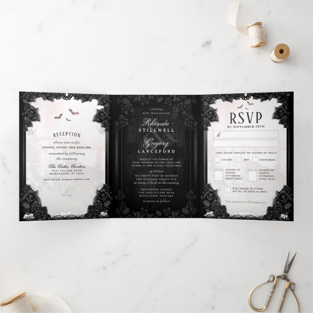 Gothic Romance B&W "Together With" MENU RSVP (Inside)
