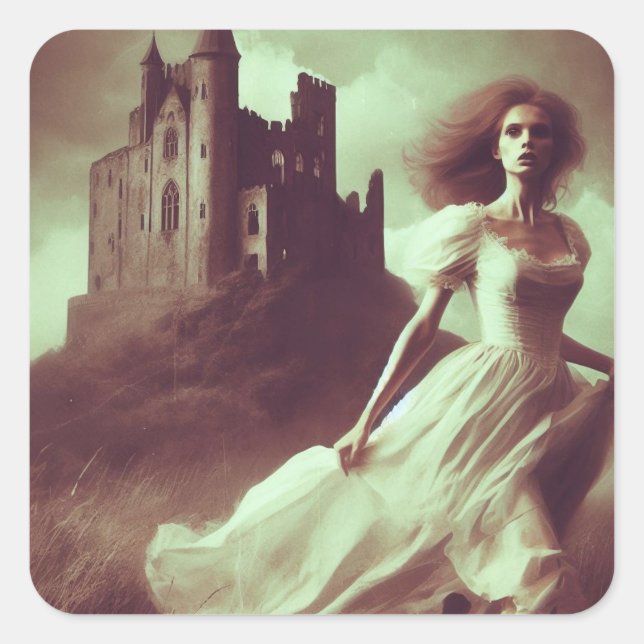 Gothic Romance Book Cover Spooky Castle Horror Square Sticker (Front)