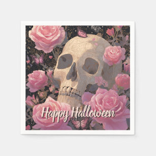 Gothic Romance Floral Skull Halloween Napkin
