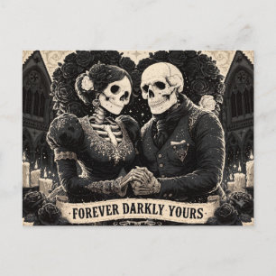 Gothic Romance of Two Skeletons Holding Hands Postcard