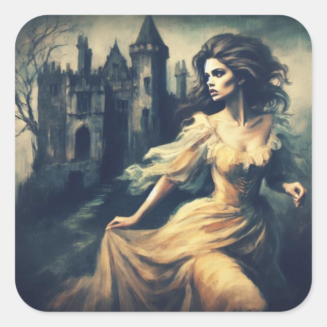Gothic Romance Scene Spooky Castle Horror Square Sticker (Front)