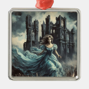 Gothic Romance Spooky Ruined Castle Horror Metal Ornament