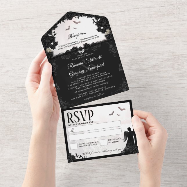 Gothic Romance Wedding -  "Together With" Wording All In One Invitation (Tearaway)