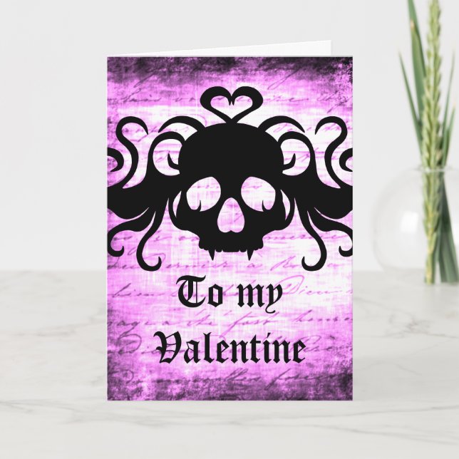 Gothic romantic fanged skull holiday card (Front)