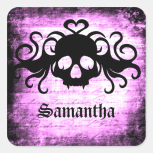 Gothic romantic fanged skull square sticker