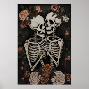 Gothic Romantic Skeleton Couple, Dark Poster, Art Poster