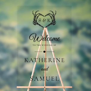 Gothic Romantic Skeleton Hand Halloween Wedding Acrylic Sign