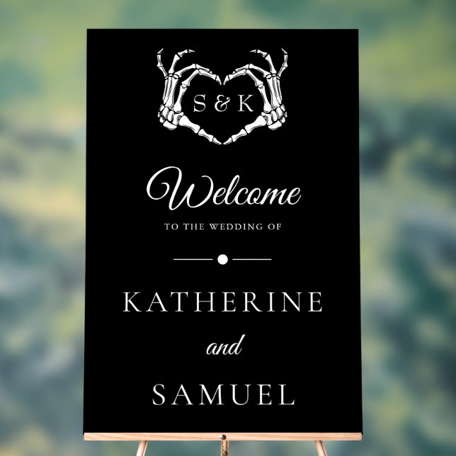 Gothic Romantic Skeleton Hand Halloween Wedding Acrylic Sign (Neutral)