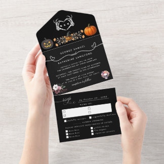 Gothic Romantic Skeleton Hand Halloween Wedding All In One Invitation
