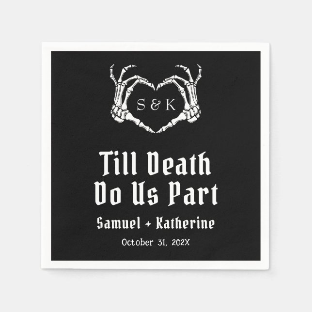 Gothic Romantic Skeleton Hand Halloween Wedding Napkin (Front)