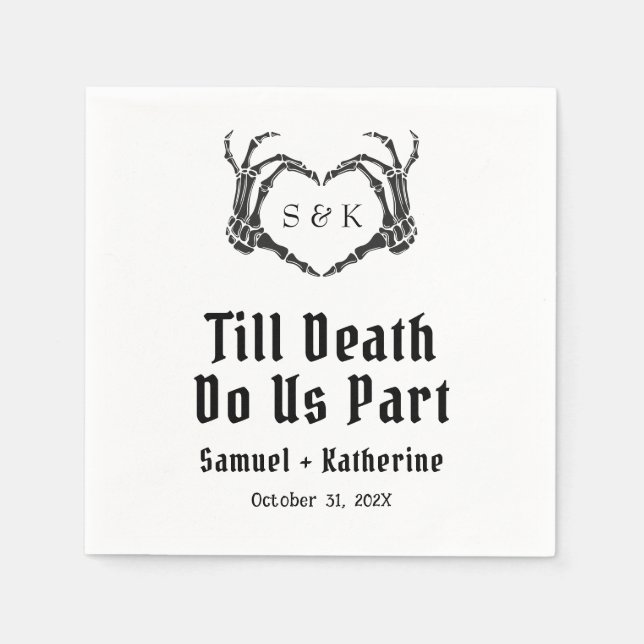 Gothic Romantic Skeleton Hand Halloween Wedding Napkin (Front)