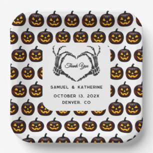 Gothic Romantic Skeleton Hand Halloween Wedding Paper Plate