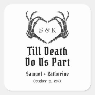 Gothic Romantic Skeleton Hand Halloween Wedding Square Sticker