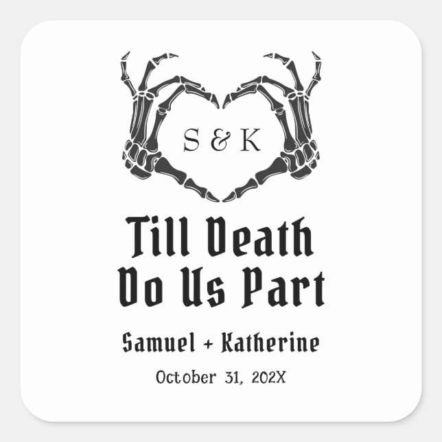Gothic Romantic Skeleton Hand Halloween Wedding Square Sticker (Front)