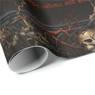 Gothic Romantic Skulls and Roses Gothic Wrapping Paper