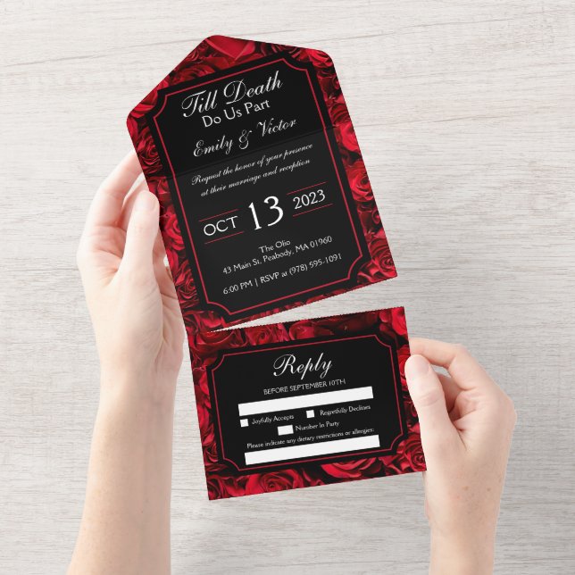 Gothic Rose All in One Wedding Invitations (Tearaway)