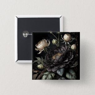 Gothic Rose Arrangement Black Flower 15 Cm Square Badge