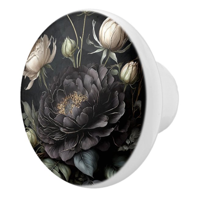  Gothic Rose Arrangement Black Flower Ceramic Knob (Right)