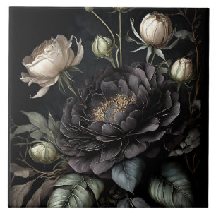  Gothic Rose Arrangement Black Flower Ceramic Tile