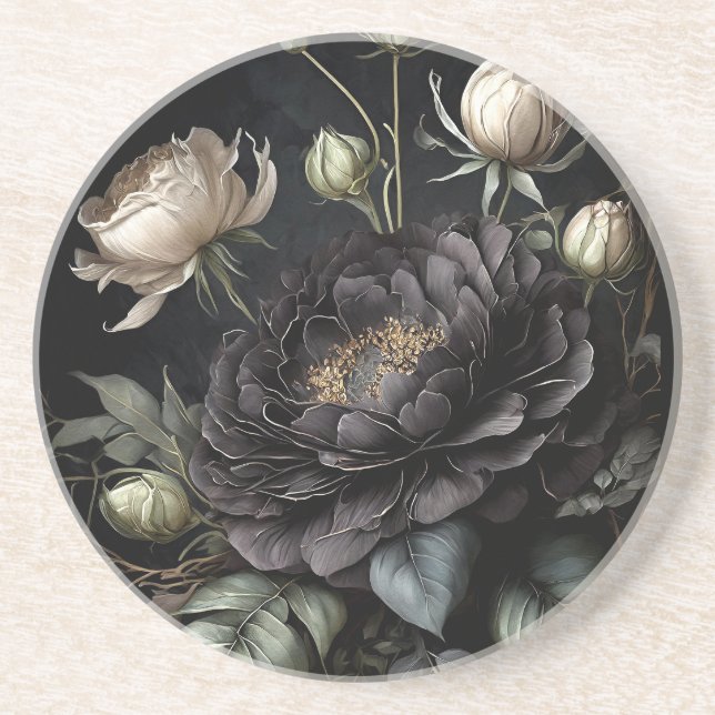  Gothic Rose Arrangement Black Flower Coaster (Front)