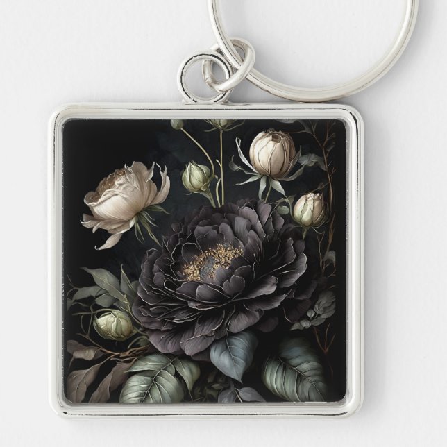  Gothic Rose Arrangement Black Flower Key Ring (Front)