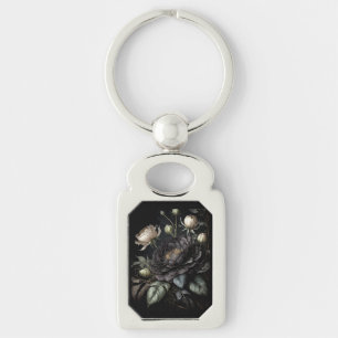 Gothic Rose Arrangement Black Flower Key Ring