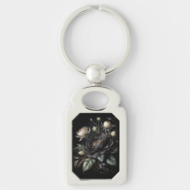  Gothic Rose Arrangement Black Flower Key Ring (Front)