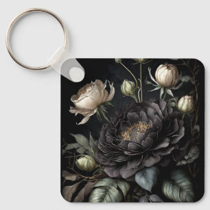 Gothic Rose Arrangement Black Flower Key Ring