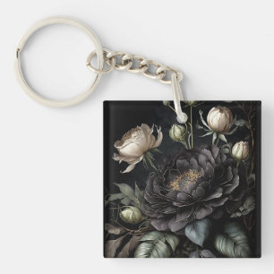 Gothic Rose Arrangement Black Flower Key Ring