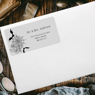 Gothic Rose Bat Spiderweb Gray Wedding Address Label