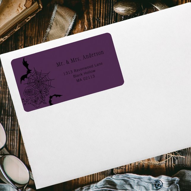 Gothic Rose Bat Spiderweb Purple Wedding Address Label (Creator Uploaded)